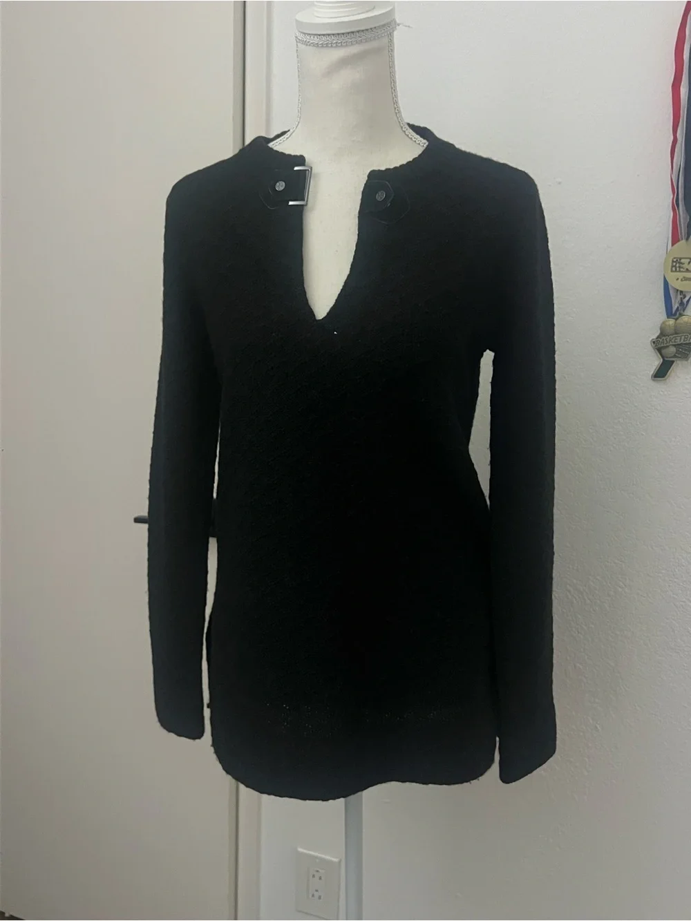 Tory Burch Black Knit Keyhole Buckle Sweater Top Women’s Size Small
